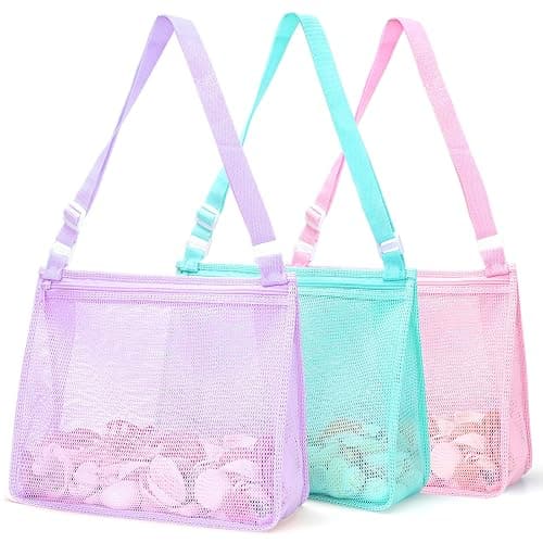 Tagitary Beach Toy Large Mesh Beach Bag with Zipper Sand Toy Seashell Bag for Holding Shells Pool Bag Swimming Accessories for Kids Teens(Only Bags,A Set of 3) - Image 1
