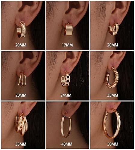Gold Hoop Earrings Set for Women, 18 Pairs Hypoallergenic Statement Open Pearl Hoops Earring for Multipack, Gold Chunky Hoop Earrings for Women Trendy Jewelry thumbnail 6