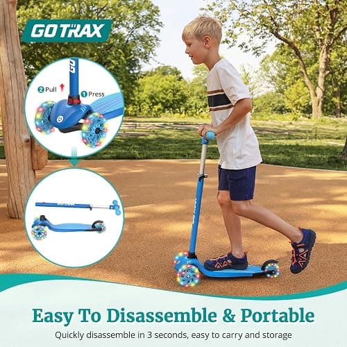 Gotrax KS1 Kids Kick Scooter, LED Lighted Wheels and 3 Adjustable Height Handlebars, Lean-to-Steer & Widen Anti-Slip Deck, 3 Wheel Scooter for Boys & Girls Ages 2-8 and up to 110 Lbs thumbnail 4