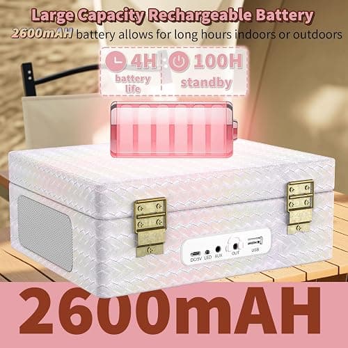 CD Player Portable with Speakers Bluetooth Desktop Knit Retro CD Player for Home Rechargeble Battery Small Vintage CD Player with Bluetooth Input, USB Playback, AUX in, Headphone Jack, Remote Control thumbnail 8