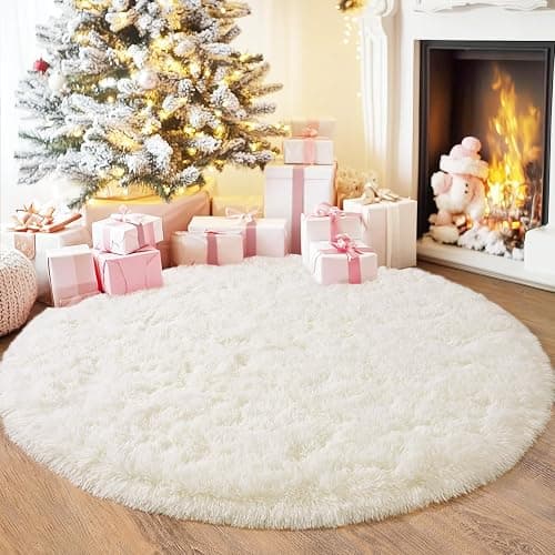Quntue 3'x3' Cream Round Rugs for Girls Bedroom, Ultra Soft Fluffy Circle Rug for Kids Room, Cute Small Shag Rugs for Living Room Playroom Tent Castle Home Decor Rug - Image 1