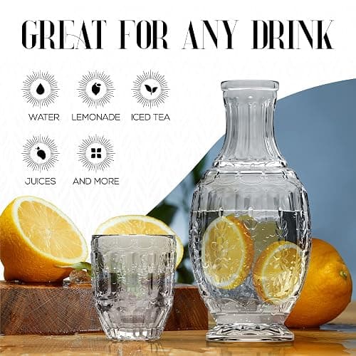 Elle Décor Vintage Bedside Water Carafe with Tumbler – Elegant Pitcher and Matching Drinking Glass Doubles As Lid For Guest Room, Office, or as a Gift, 4.7x10.4, Clear | Bedside, Elegant Pitcher, Matching Drinking Glass, For Guest Room, Office, as a Gift, 4.7x10.4, Clear thumbnail 7