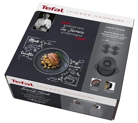 TEFAL PIERRE GAGNAIRE HERITAGE Set 4 mini cocottes fonte d'acier rondes 10 cm / 0,3L Induction E223S404 thumbnail 4