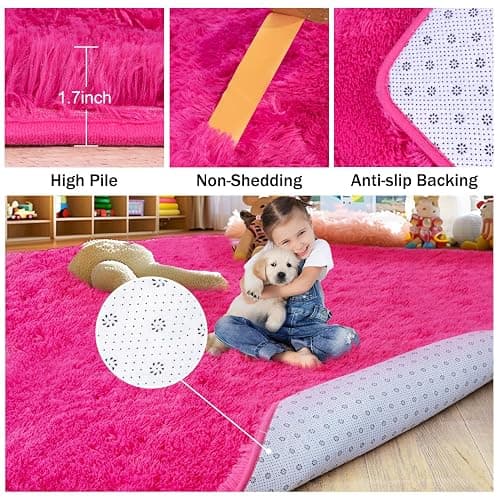 Rezutan Ultra Soft Fluffy Hot Pink Rugs,2x6 Feet Fluffy Shag Area Rugs for Living Room, Comfy Furry Rug for Girls Kids Baby Room Decor, Non Slip Nursery Modern Indoor Fuzzy Floor Bedside Carpet thumbnail 4