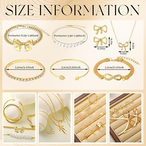 Tondiamo 23 Pcs Bowknot Jewelry Set for Women Coquette Bow Necklace Bracelets Cute Bowknot Charm Rings Ribbon Earrings Stud Set for Women Gold Jewelry Gift thumbnail 4