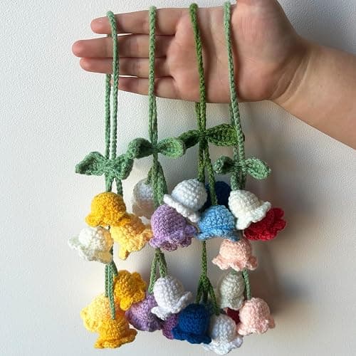 GhuaH Crochet Flower Car Hanging Ornaments Purple Rearview Mirror Hanging Accessories for Women and Girls Cute Crochet Tulip Hanging Plant Decor for Decoration Pendant Car Accessories Pendant thumbnail 4