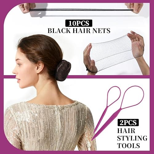Teenitor Black Bobby Pins Hair Pins Hair Net Kit, Bobby Pins for Women U Shaped Pins for Buns, Hair Nets and Spiral Hair Pins, Hair Ties and Hair Styling Tools for Girls Dance Ballet Competition thumbnail 4