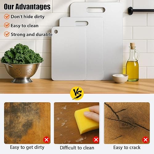 Titanium Cutting Board, 100% Pure Titanium Chopping Board for Kitchen, Hygiene & Durability Double Sided Cutting Board, Non toxic Chopping Board, Dishwasher Safe (15.7“ x 10.8”) thumbnail 5
