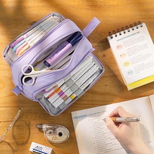 CICIMELON Large Capacity Pen Pencil Case with 4 Compartments, Multi-Slot Pencil Pouch Bag Aesthetic School Supplies Organizer for Teen Girls, Women, Adults (Purple) thumbnail 2