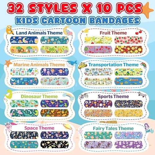 320 Pack Kids Cartoon Bandages, 32 Styles Adhesive Bandages Kid, Flexible Adhesive Colorful Cute Cartoon Bandages for Boys Girls, Waterproof Bandage for Kids Protect Scrapes thumbnail 3