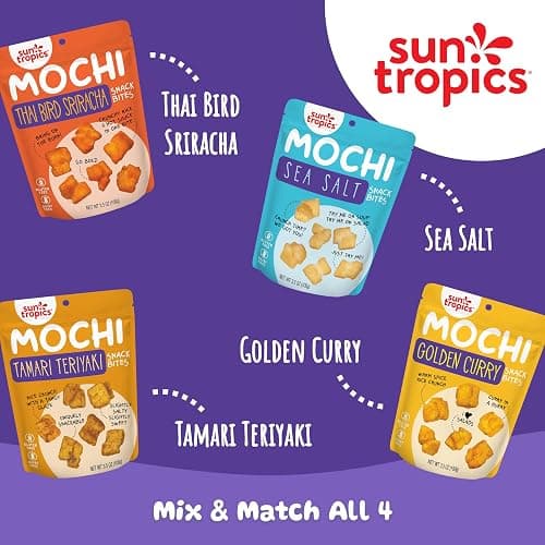 Sun Tropics Mochi Snack Bites, Thai Bird Sriracha Flavor- 3.5 oz (6 Pack)| Crispy Spicy Mochi Bites, Rice Nuggets | Mochi Puff Rice Crackers- Gluten Free & Dairy Free- No MSG Added | Asian Rice Snacks thumbnail 8