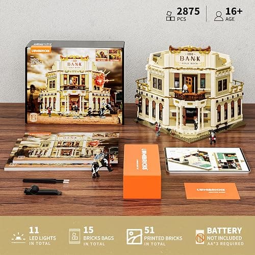 Lumibricks Western Bank Heist Lighting Building-Bricks Set - Wild West Outlaw Gold Heist 2875 Pcs Collection Display Set for West Lovers thumbnail 5