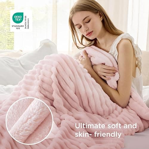 Bedsure GentleSoft Crystal Pink Throw Blanket for Couch - Cozy Soft Blankets for Women, Cute Small Throws for Girls, 50x70 Inches thumbnail 5