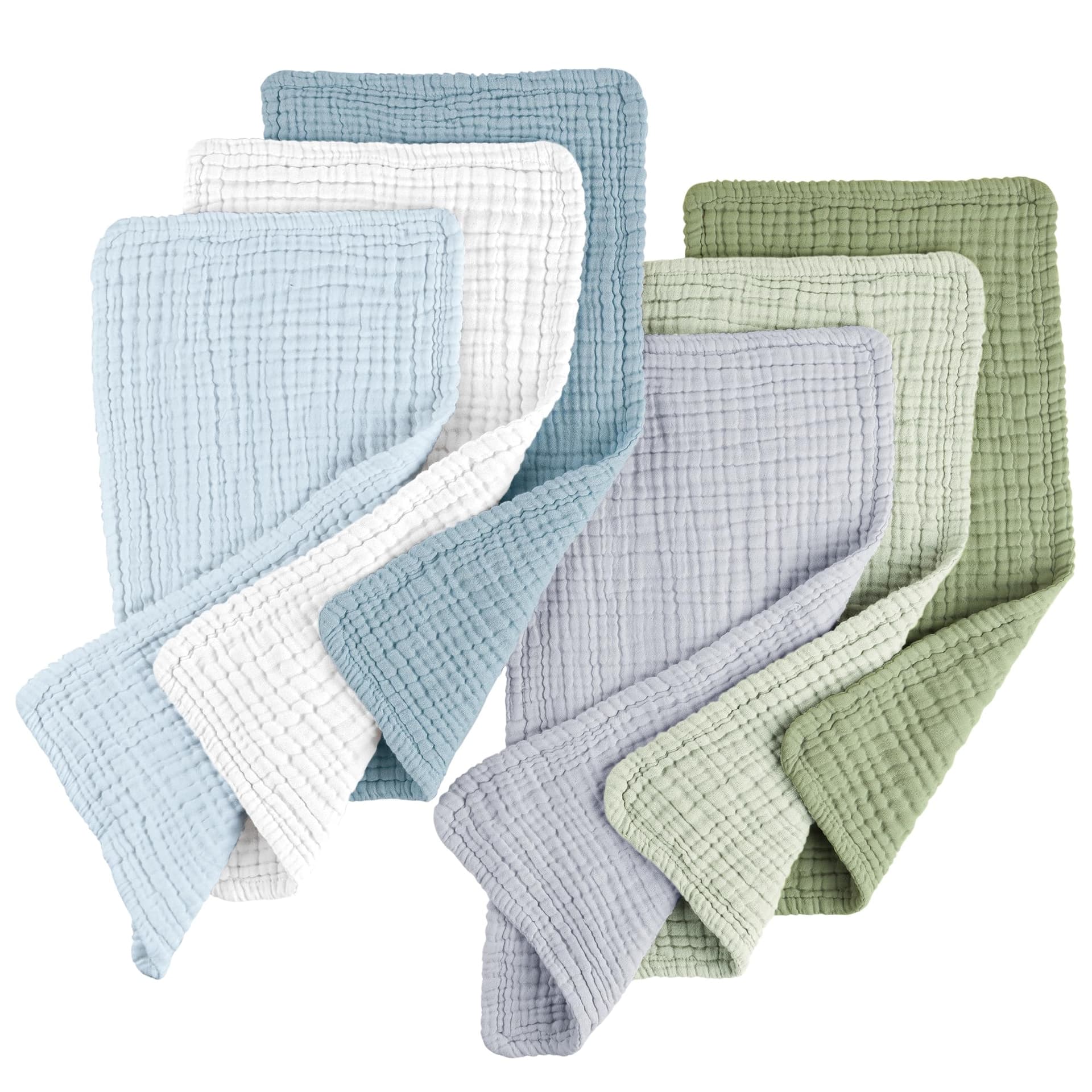 Konssy Muslin Baby Burp Cloths Sets for Unisex- 6 Pack Large 100% Cotton Burping Clothes for Newborn,Baby Girls and Boys (Blue) - Blue - Image 1