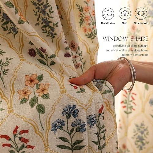 ISAENNE Vintage Semi Blackout Colorful Floral Curtains,Linen Home Decor Curtain with Grommets for Bedroom Living Room Kitchen Bedroom Window,2 Panels 53 Inches Wide by 63 Inches Long -Serenity B thumbnail 3