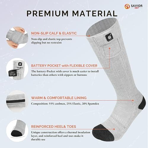 SAVIOR HEAT Heated Socks for Men Women Rechargeable Battery Electric Socks Winter Foot Warmer Outdoor Skiing Hunting Fishing thumbnail 5