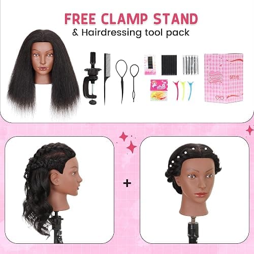 Mannequin Head with 100% Real Human Hair Cosmetology Training Doll Head for Hairdresser Practice Braiding Hair Styling with Clamp Stand (18 Inch) thumbnail 6