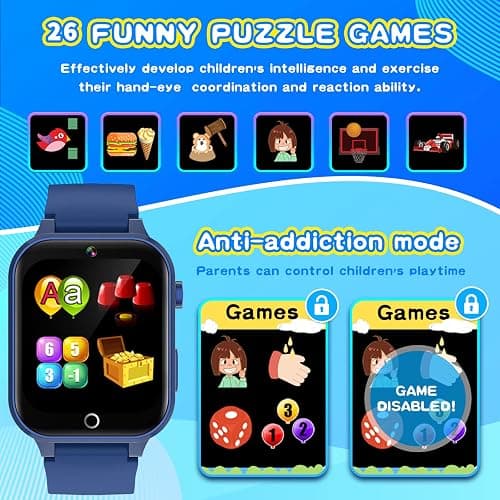 Cosjoype Upgrade Kids Smart Watch for Kids with 26 Puzzle Games HD Camera Video MP3 Player Habit Tracking Pedometer Flashlight 12/24 hr Kid Watches Gift for 4-12 Year Old Boys Toys for Kid thumbnail 6