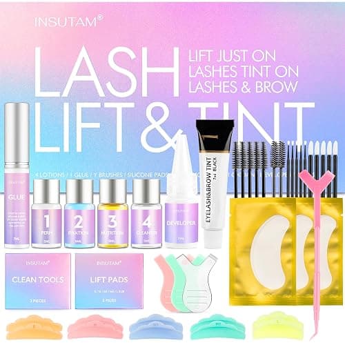 INSUTAM Professional Lash Lift Kit: Semi-Permanent Black Eyebrows Eyelash Perm Set - Salon Quailty Eyelash Lamination at Home for Women (Black) - Image 1