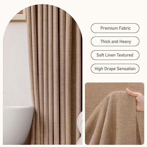 Awellife Brown Linen Style Shower Curtain Set with 12 Durable Hooks - Tan Textured Fabric Heavy Cloth Neutral Shower Curtains for Bathroom 72 x 72 Inch thumbnail 3