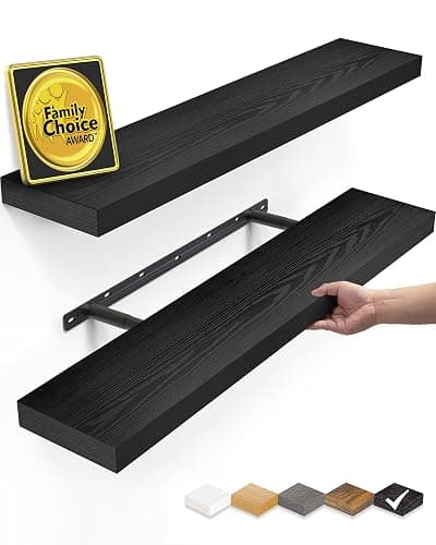 BAYKA Floating Shelves for Wall, 22.5 inches Black Wall Shelves for Bathroom, Bedroom, Living Room, Kitchen & Book, Hanging Display Decor Organizer Shelf with 22 lbs Capacity - Image 1