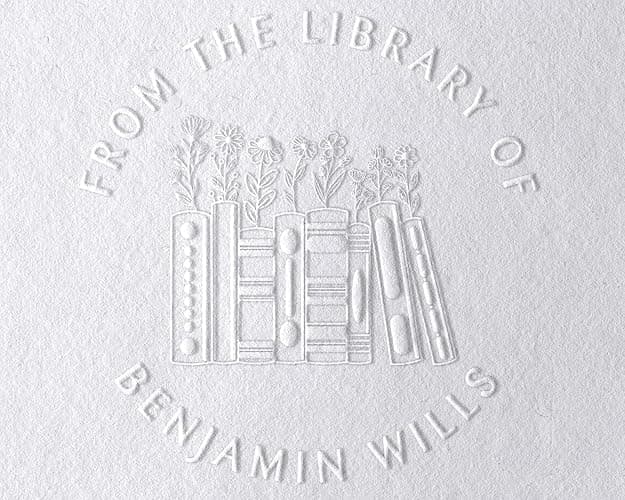 Book Embosser Personalized from The Library of | Ex Libris | Floral Stamper | Custom Library Stamps | Monogram Self-Inking Wood Handle (Floral 3) thumbnail 4