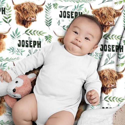 Custom Highland Cow Personalized Baby Blanket - Soft Cozy Name Blanket for Kids, Infant, Toddler - Gift for Birthday - 30"x40" Toddler Size for Baby/Pet thumbnail 3