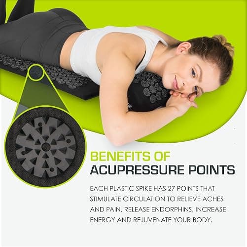 ProsourceFit Acupressure Mat and Pillow Set for Back/Neck Pain Relief and Muscle Relaxation, Large - Black/Black thumbnail 3