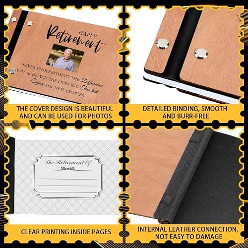 Skyygemm Wood Retirement Guest Book with Signature Pen Retirement Party Decorations Supplies Gifts for Women Men Office Colleague Advice and Wishes(Retirement) thumbnail 5