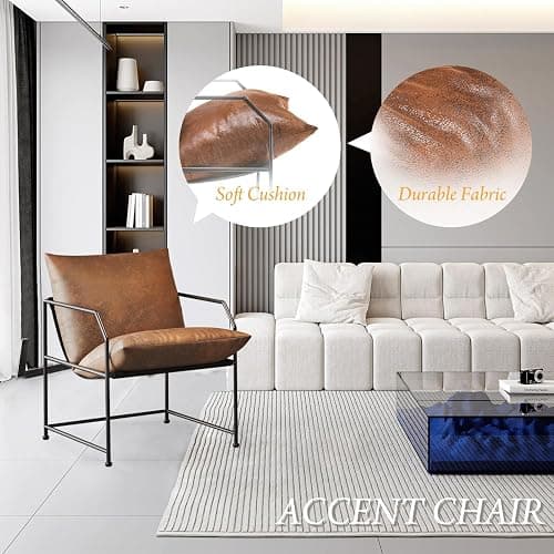 Accent Chair Living Room Chairs Accent Chairs Set of 2 Comfy Reading Chair for Bedroom Upholstered Lounge Chair Mid Century Modern Arm Chair Side Sofa Cozy Chair Armchair Waiting Room Chairs(Brown, 2) - 2 - Brown thumbnail 6