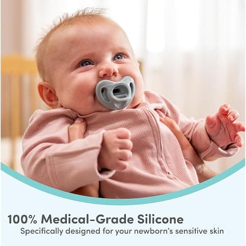 NUK 100% Silicone Comfy Orthodontic Pacifiers, 0-6 Months, Blue Fashion, Timeless Collection, 5 Count thumbnail 6