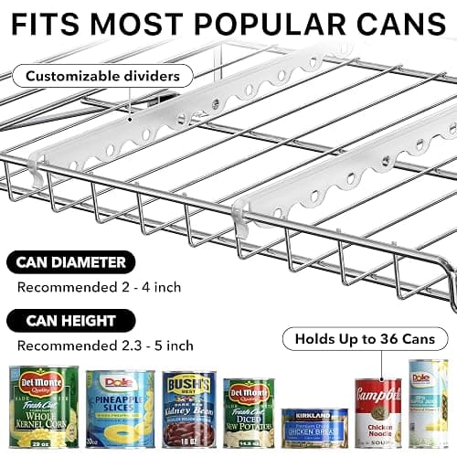 Simple Houseware Stackable Can Organizer Rack for Pantry/Cabinet – 11.5" D x 17" W x 13.75" H, Holds 36 Cans, 3-Tier Can Food Storage Dispenser, Chrome thumbnail 6