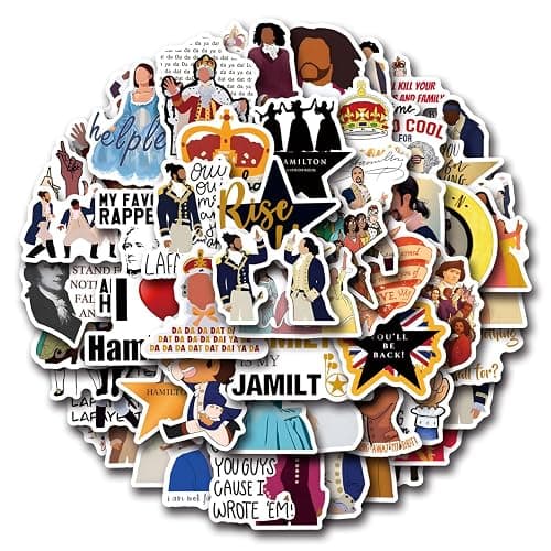 50PCS Hamiltons Water Bottle Stickers for Kids, Cute Stickers for Water Bottles, Vinyl Waterproof Aesthetic Laptop Sticker Pack Classroom Prizes Skateboard for Kids Teens Girls Students (Black) - Image 1