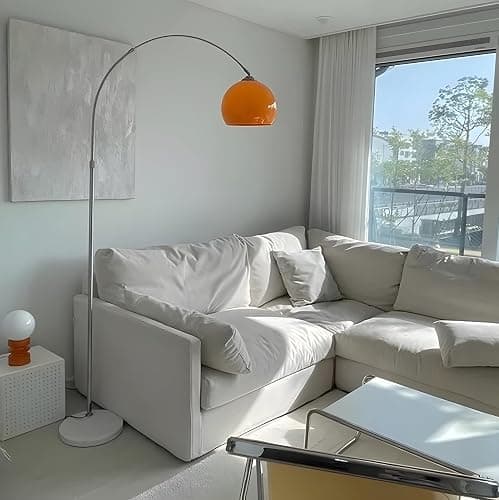 MIXL - Orange Arc Floor Lamp with Acrylic Shade,Arch Reading Lamp Floor Standing,Mid Century Modern Orange Standing Lamp for Living Room Bedroom thumbnail 5