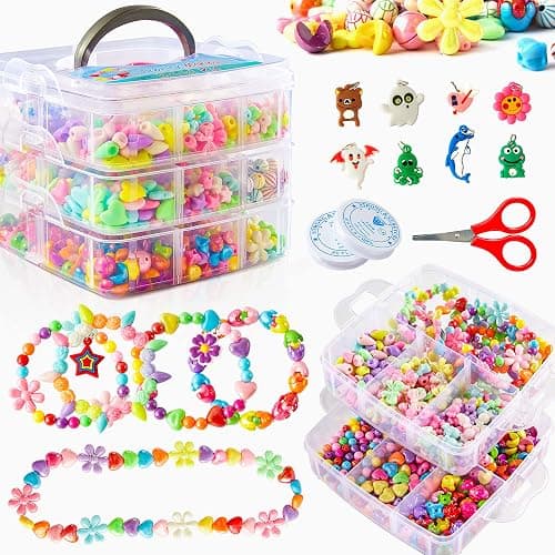 Beads for Kids Crafts, 1100 Jewelry Making Kit Includes Scissor, String, Instruction and Accessories for Bracelet Making, Toys for Girls by Inscraft - Image 1