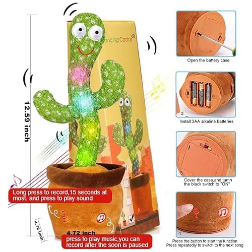 Emoin Talking Dancing Cactus Toy Mimicking Toy, Singing Cactus Mimicking Recording Repeating What You Say with LED English Songs for Toddlers Boys Girls, Interactive Baby Toys thumbnail 7