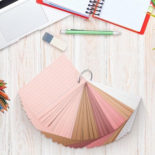 Epakh 300 Pieces Lined Index Cards 180 GSM Thick Flash Cards with Rings Notecards Punched Back to School for Studying Adults Home College Office(3 x 5 Inch,Dark Pink Brown Series) thumbnail 7