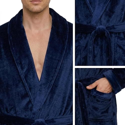 U2SKIIN Mens Fleece Robe Plush Collar Shawl Bathrobe thumbnail 3