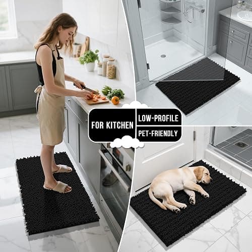 Yimobra Black Bathroom Rug Set 3 Piece - Super Absorbent Quick Dry Chenille Bath Mats & Toilet Rug, Non Slip Machine Washable, Extra Thick Shaggy Floor Mat for Shower Tub Sink thumbnail 5