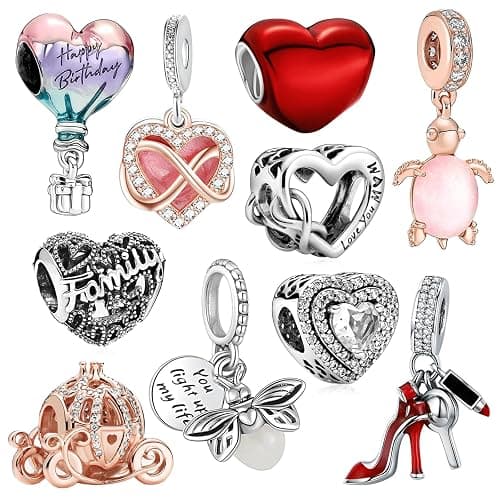WANIUS 10 Pack Silver Charms for Pandora Bracelets and Necklaces Charms for Women CZ Pendant Jewelry Charm Set - Image 1