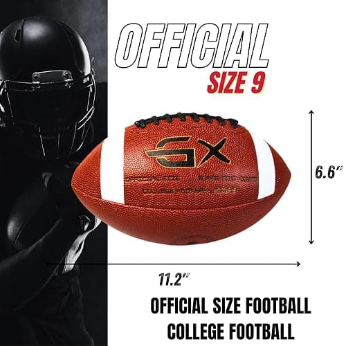 GX TOUR+ Official Size 9 Football, 2000 Series Collection, Premium Leather Construction, American Football with Ball Pump, College Regulation Size thumbnail 5