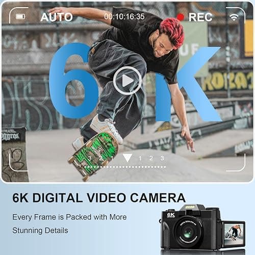 Yatao Digital Cameras for Photography and Vlogging, 6K 64MP Flip Screen, Dual Lens, Microphone for Video, 64GB TF Card, Compact Photo WiFi Camera for YouTube Kit Travel, Beginners (Black) thumbnail 2
