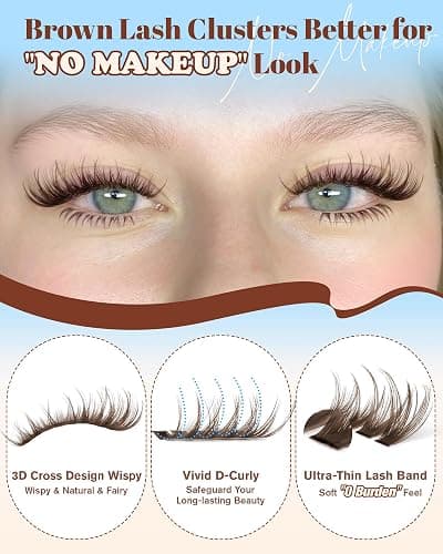 Brown Lash Clusters With Bottom Eyelash Clusters Natural Look Cluster Eyelash Extensions 300Pcs Dark Brown Wispy Lash Clusters D-Curly Individual Lashes 10-16MM by Zegaine thumbnail 5