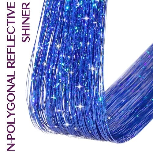 IDN BEAUTY Hair Tinsel Clip In Treasure Blue Sparkle Hair Extensions 24 Inch 6pcs thumbnail 5