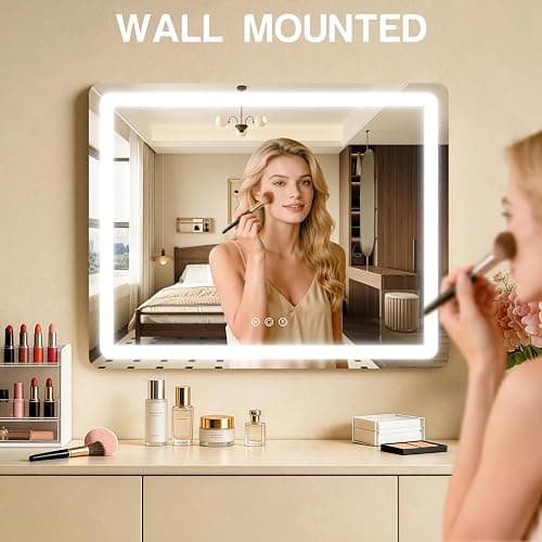 ROLOVE 23"x18" Gold Vanity Mirror with Lights, Large Lighted Makeup Mirror with 10X Magnifier, 3 Color Lighting & Stepless Dimming, Wall Mounted or Tabletop Desk Mirror for Bedroom thumbnail 6
