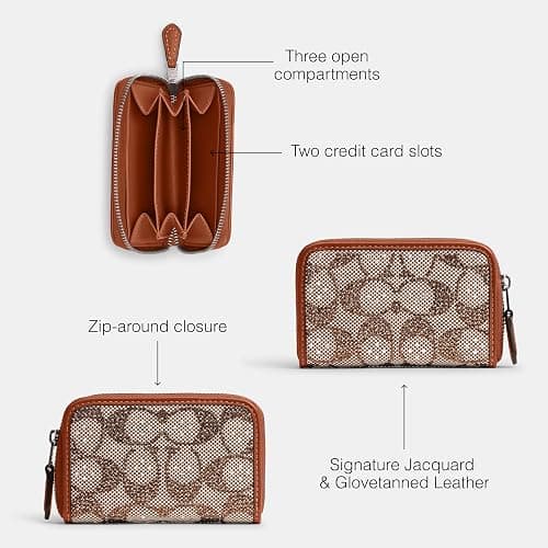 Coach Women's Crystal Signature Jacquard Small Zip Around Card Case thumbnail 3