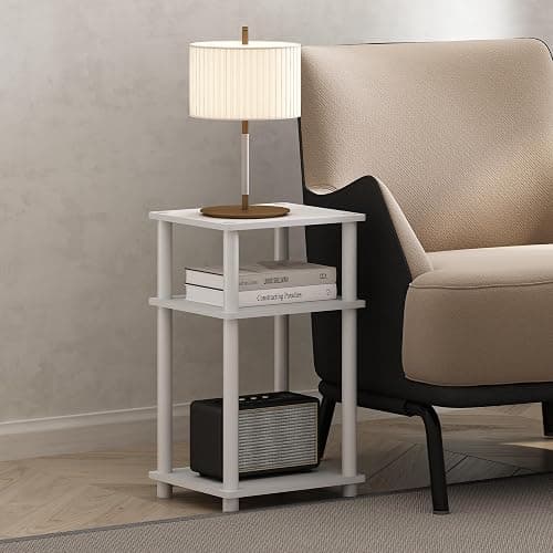 Furinno Just Turn-N-Tube Open Storage Nightstand, 1 Pack, 3-Tier, White/White - Image 1