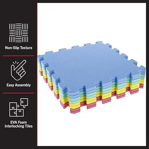 Interlocking Floor Mats - 8-Piece Nontoxic Exercise Mat or Play Mat for Toddlers, Babies or Kids - Foam Padding for Home Gym by Stalwart (Multicolor) thumbnail 4