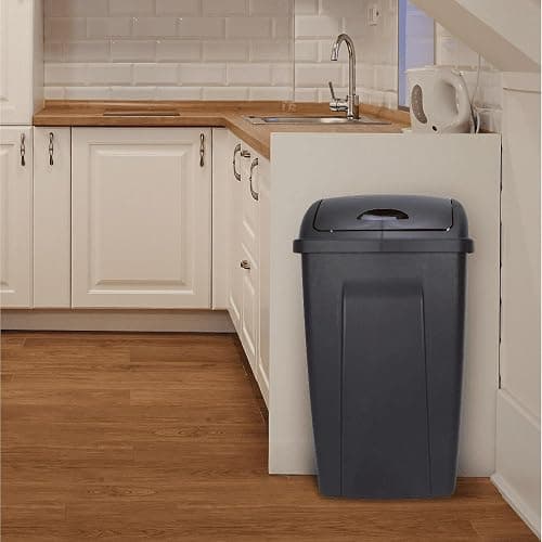 13 Gallon Trash Can Plastic Swing Top Kitchen Garbage Trash Can (Black) thumbnail 3