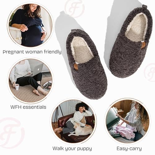 EverFoams Women’s Soft Curly Full Slippers Memory Foam Lightweight House Shoes Cozy Loafer with Polar Fleece Lining thumbnail 7